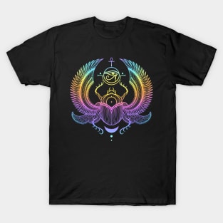 Sacred Scarab. Egyptian Beetle. Rainbow Holographic colors T-Shirt